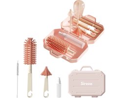 sireza® S1 - flessen borstel - 6-in-1 flessenborstel set- BPA vrij - flessenborstel baby - Flessenborstel droogrek - flessenborstel reis set - Flessenreiniger - Afdruiprek - roos