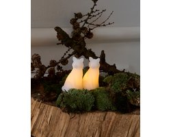 Sirius Edda vosjes LED lichtdecoratie najaar / kerst - set van 2 - wit - wax - 6 x 6 x 10 cm - op batterijen