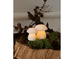 Sirius Elvina paddenstoelen LED lichtdecoratie najaar / kerst - set van 2 verschillende (H 7,8 + 9,5 cm) - wit - wax - op batterijen