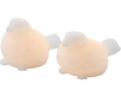 Sirius Erica Vogeltjes (mussen) met LED lampjes - set van 2 stuks - H 6 cm - D 10 cm