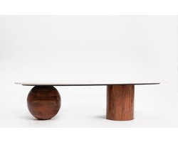 Sissy-Boy - Houten koffietafel met marmer blad en asymmetrisch onderstel
