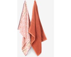 Sissy-Boy - Roze handdoek en theedoek - Hartjes print - 100% katoen