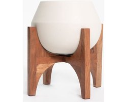 Sissy-Boy - Witte plantenpot met houten standaard
