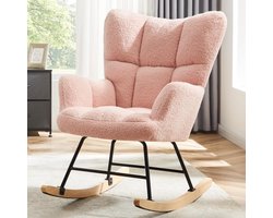 SITTT Schommelstoel - Relaxstoel babykamer - Fauteuil - Voedingsstoel - Roomwit - Licht Roze