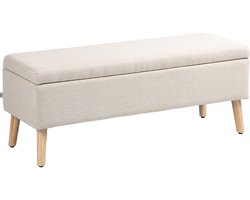 Sitzbank Polsterbank 110x39x45 cm – Opbergbank met Stauraum, Leinenoptik, Beige, Gummihouten Frame, voor Flur, Slaapkamer en Woonkamer