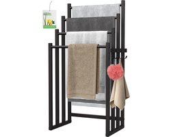 Sivableu Handdoekrek – 4 Armen - Badkamer – Handdoekenrek – Handdoek rek staand – Zonder boren - Vrijstaand - Extra Breed en Hoog – Zwart – Handdoekstang – Metaal - Handdoekenhouder