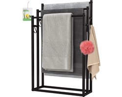 Sivableu Handdoekrek – Handdoekrek Badkamer – Handdoekenrek – Handdoekrek Vrijstaand – Extra Breed en Hoog – Zwart – 3 Rails – Handdoekstang – Metaal