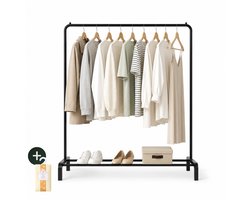 Sivableu Kledingrek L - Garderoberek met Schoenenrek - Met Stang - Kledingstang - Open Kledingkast - Klerenrek - 147 x 110 x 40 - Zwart