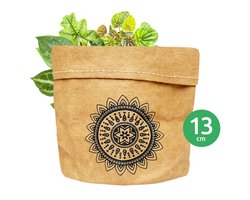 SIZO Bloempot - Plantenpot - Kamerplanten - Binnen - Bruin - Naturel - Mandala - Leder look - Ø13 x H13 cm - Waterdichte Binnenvoering - 100% Biologisch Afbreekbaar