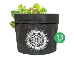 SIZO Bloempot - Plantenpot - Kamerplanten - Binnen - Zwart - Mandala - Ø13 x H13 cm - Waterdichte Binnenvoering - 100% Biologisch Afbreekbaar