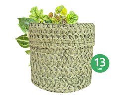 SIZO Bloempot - Plantenpot - Kamerplanten - Geweven Papier - Groen - Ø13 x H13 cm - Waterdichte Binnenvoering - 100% Biologisch Afbreekbaar