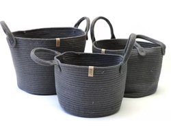 SIZO® Set van 3 Jute Opbergmanden – Duurzame en Decoratieve Mandenset – Natuurlijk Design – Voor Woonkamer, Slaapkamer en Planten