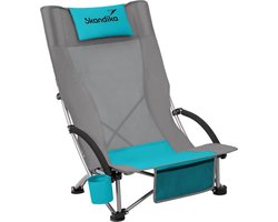 Skandika Beach Klapstoel - Stoel - Comfortabele strandstoel - Campingstoel - Lichtgewicht - Bekerhouder - Makkelijk te vervoeren - Max. 136 kg - 59 x 70 x 85 cm (BxDxH) - Opvouwbare ligstoel - Strand, kamperen, camping, festival, vissen - grijs/blauw