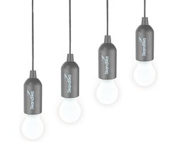 Skandika Camping Lamp Narvik - Tentlampen - Lamp op batterijen - Set van 4, LED Lamp, Batterij Werkende Lamp met Trekschakelaar, Opknoping, Camping Accessoires, Draagbare Tentlamp | Camping, Festivals, Garage, Kelder [Energieklasse E] - grijs
