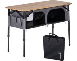 Skandika campingtafel met kast Tolja - Outdoor bamboe klaptafel met opbergruimte, in hoogte verstelbaar, inklapbaar, campingkast met legplanken, draagtas | campingmeubilair, tuin, balkon