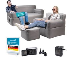 Skandika Easy Air Premium Bundle Opblaasbare bank voor 1 en 2 personen - met luchtkruk en elektrische pomp, USB-C oplaadkabel, 200 kg belastbaar, draagtas, luchtbank, stoel, camping, balkon
