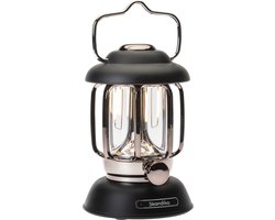 Skandika Forsol LED Camping Lamp in Retro Stijl – Tentlampen - Oplaadbaar, Continu Dimbaar, 4400mAh Batterij, USB-C, 500 g - Lantaarn voor Kamperen, Tuin, Decoratie, Wandelen [Energieklasse A+] – 11 x 11 x 17 cm (LxBxH) - zwart