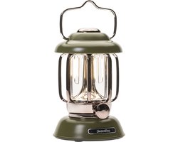 Skandika Forsol LED Camping Lamp in Retro Stijl – Tentlampen - Oplaadbaar, Continu Dimbaar, 4400mAh Batterij, USB-C, 500 g - Lantaarn voor Kamperen, Tuin, Decoratie, Wandelen [Energieklasse A+] – 11 x 11 x 17 cm (LxBxH) - groen