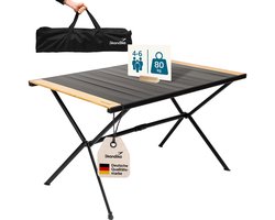 Skandika kampeertafel Tivaro - Aluminium kampeertafel met hout, voor 6 personen, draagvermogen 80 kg, waterbestendig, roestvrij, inklapbaar, licht, oprolbaar tafelblad | Vouwtafel voor tuin, camping, vissen