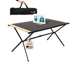 Skandika kampeertafel Tivaro - Aluminium kampeertafel met hout, voor 6 personen, draagvermogen 80 kg, waterbestendig, roestvrij, opvouwbaar, licht, oprolbaar tafelblad | Vouwtafel voor tuin, camping, vissen