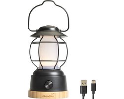 Skandika Kiruna Jord LED-Lamp – Tentlampen – Campinglampen – Buiten Lantaarn – Buitenverlichting – Buiten lamp - Retro outdoor camping lamp met powerbank, traploos dimbaar, draadloos, oplaadbare batterij, USB, warm en koud wit, 200h lichtduur – zwart