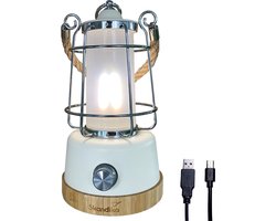 Skandika Kiruna LED-Lamp – Tentlampen – Campinglampen – Buiten Lantaarn – Buitenverlichting – Buiten lamp - Retro outdoor camping lamp met powerbank, traploos dimbaar, draadloos, oplaadbare batterij, USB, warm en koud wit, 75h lichtduur – wit