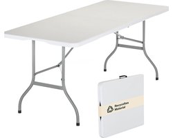 Skandika Masi Klaptafel – Tuintafel – Tuintafel met een draagvermogen tot 200 kg, geschikt voor 6-8 personen, gerecycled HDPE-materiaal, klaptafel, stalen frame, 180 cm - balkontafel, campingtafel – 180 x 74 x 74 cm (L x B x H) – wit