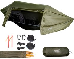 Skandika Rian Hangmat Tent – Hangmatten – 1 persoons tent – Hangmat klamboe - Hangtent, 200 kg draagvermogen, ultralicht, nylon, ademend, boomophangset – Reishangmat – Wandelen, trekking, kamperen – 270 x 140 cm (LxB) - groen