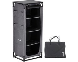 Skandika Ruoka campingkast – Campingkasten – Hoge kast, insteeksysteem zonder gereedschap, 140 cm hoog, 4 vakken met legplanken, draagtas, campingkeuken - Campingaccessoires, buitenkeuken, tent – 59 x 48 x 140 cm (L x B x H) – donkergrijs