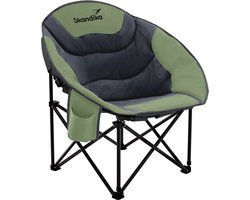 Skandika Sirkka Moonchair – Campingstoelen – Klapstoel – Vouwstoel – Kampeerstoel - Grote, comfortabele, campingstoel opvouwbaar, gepolsterd, koelvak, drinkhouder, draaggreep en draagtas, antislipvoetjes - Max. 150 kg – groen/grijs