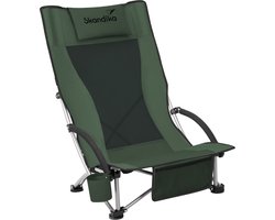 Skandika strand klapstoel Beach - Comfortabele strandstoel met ademend mesh, bekerhouder, laag, eenvoudig te vervoeren, max. 136 kg | Opvouwbare campingstoel, ligstoel (zwart/groen)