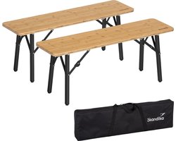 Skandika Tobro Bamboe Zitbank Set van 2 – Tuinbank - biertentset, opvouwbaar, tot 200 kg en 1-2 personen per bank, aluminium poten, verstelbaar – UV bestending - Bierbank, picknick, balkonmeubilair, tuinmeubilair – 100 x 27 x 39 cm (LxBxH) - bamboe