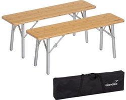 Skandika Tolja Bamboe Zitbank Set van 2 – Tuinbank - biertentset, opvouwbaar, tot 200 kg en 1-2 personen per bank, aluminium poten, verstelbaar – UV bestending - Bierbank, picknick, balkonmeubilair, tuinmeubilair – 100 x 27 x 39 cm (LxBxH) – bamboe