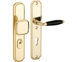 SKG3 knop/kruk op schild rechts Bonton ebben/Art-Nouveau PC72 mm m/ KTB messing ongelakt