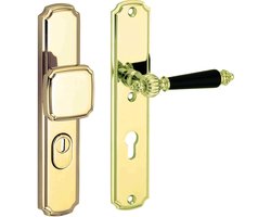 SKG3 knop/kruk op schild rechts Nouveau ebben/Art-Nouveau PC72 mm m/ KTB messing gelakt/messing PVD