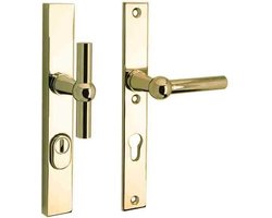 SKG3 knop/kruk op smal schild rechts Chemin de fer/Bauhaus m/ KTB messing ongelakt