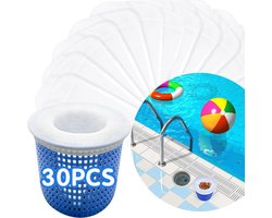Skimmernet - 30 stuks - Sok voor in de skimmer - Zwembadsokken - Skimmerfilter - Herbruikbare - Verwijdert bladeren pollen schuim slib, Kan gebruikt worden in het zwembad - Wit - 22*13 cm