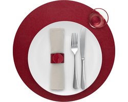 Skinnatur Salsa Placemat Rond 38 cm | Rood | Gerecycleerd Leer & Natuurlijk Rubber | Duurzame Tafeldecoratie & Onderlegger | Handgemaakt in Europa