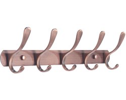 SKOLOO kapstok, moderne, stevige metalen kapstok met 5 haken, voor het ophangen van kleding, jassen, hoeden, jacks, rugzakken, kapstokrail retro rood, ideaal voor thuis en op kantoor