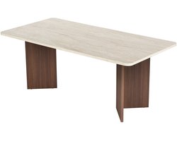 Skye Decor, Eettafel, Linza - Travertine, Milano Walnut, Gemelamineerde spaanplaat, Travertin & Milano walnoot, 180 x 90 x 75 cm