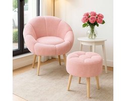 Skye Decor, Oorfauteuil en poef set (2 stuks), Lida - Pink, Wellsoft, Roze, 42 x 100 cm