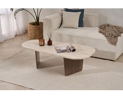 Skye Decor, Salontafel, Ovalis - Travertine, Venezia Walnut, Gemelamineerde spaanplaat, Travertin & Venezia walnoot, 130 x 65 x 40 cm