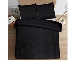 Skylark - Micromink dekbedovertrek - Superzacht jacquard fluweel Velvet (reliëf) - Luxe beddengoed - ZWART - 240x200/220