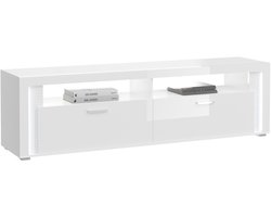 Skylight dressoir 1 klep, 2 planken met licht hoog glans wit,glas grijs,wit.