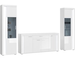 Skylight wandkast systeem 3 delen met licht hoog glans wit, wit, glas grijs.