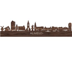 Skyline Almelo Notenhout - 80 cm - Woondecoratie - Wanddecoratie - Meer steden beschikbaar - Woonkamer idee - City Art - Steden kunst - Cadeau voor hem - Cadeau voor haar - Jubileum - Trouwerij - WoodWideCities