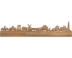 Skyline Amstelveen Eikenhout - 100 cm - Woondecoratie - Wanddecoratie - Meer steden beschikbaar - Woonkamer idee - City Art - Steden kunst - Cadeau voor hem - Cadeau voor haar - Jubileum - Trouwerij - WoodWideCities