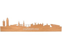 Skyline Amsterdam Eikenhout - 80 cm - Woondecoratie - Wanddecoratie - Meer steden beschikbaar - Woonkamer idee - City Art - Steden kunst - Cadeau voor hem - Cadeau voor haar - Jubileum - Trouwerij - WoodWideCities