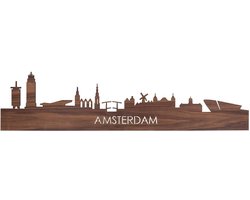 Skyline Amsterdam Notenhout - 80 cm - Woondecoratie - Wanddecoratie - Meer steden beschikbaar - Woonkamer idee - City Art - Steden kunst - Cadeau voor hem - Cadeau voor haar - Jubileum - Trouwerij - WoodWideCities