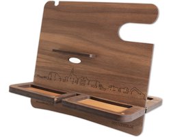 Skyline Desk Organizer Oosterwolde - Noten - Bureau Organizer - Telefoonhouder - Tablethouder - Smartwatch Houder - Sorteren spullen - WoodWideCities